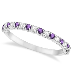 Amethyst and Diamond Wedding Band Anniversary Ring in 14k White Gold 0.50ct - All