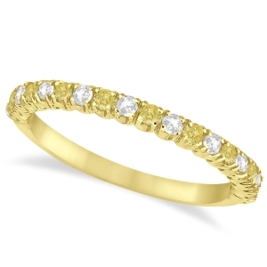 Yellow and White Diamond Wedding Band Anniversary Ring in 14k Yellow Gold 0.50ct - All