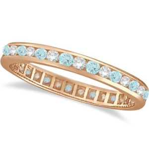 Aquamarine and Diamond Channel-Set Eternity Ring Band 14k Rose Gold 1.04ct - All