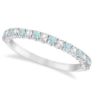 Aquamarine and Diamond Wedding Band Anniversary Ring in 14k White Gold 0.50ct - All