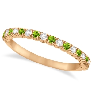 Peridot and Diamond Wedding Band Anniversary Ring in 14k Rose Gold 0.50ct - All
