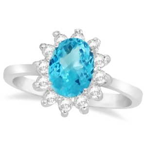 Lady Diana Oval Blue Topaz and Diamond Ring 14k White Gold 1.50 ctw - All