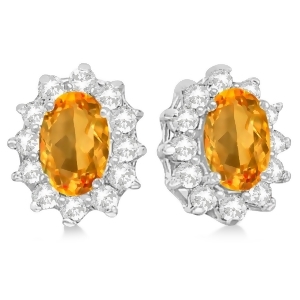 Oval Citrine and Diamond Accented Earrings 14k White Gold 2.05ct - All