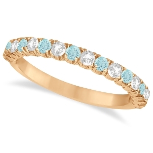 Aquamarine and Diamond Wedding Band Anniversary Ring in 14k Rose Gold 0.75ct - All