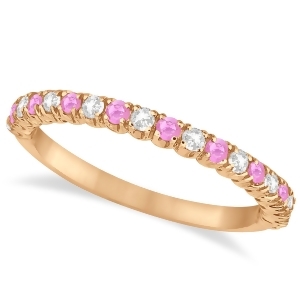 Pink Sapphire and Diamond Wedding Band Anniversary Ring in 14k Rose Gold 0.50ct - All