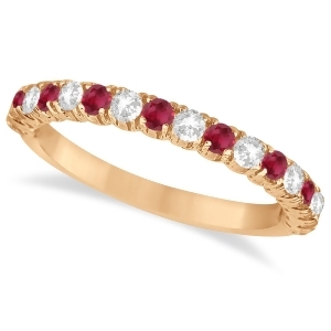 Ruby and Diamond Wedding Band Anniversary Ring in 14k Rose Gold 0.75ct - All