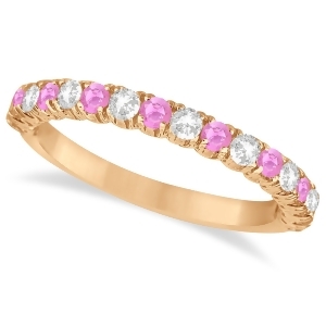 Pink Sapphire and Diamond Wedding Band Anniversary Ring in 14k Rose Gold 0.75ct - All