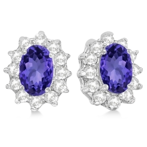 Oval Tanzanite and Diamond Accented Earrings 14k White Gold 2.05ct - All