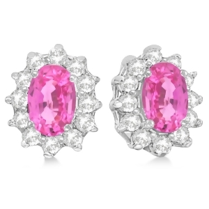 Oval Pink Sapphire and Diamond Accented Earrings 14k White Gold 2.05ct - All