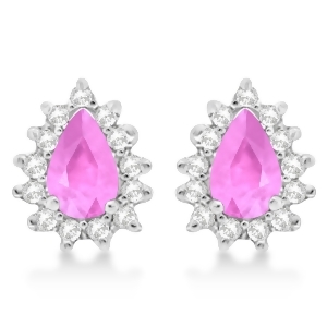 Pink Sapphire and Diamond Teardrop Earrings 14k White Gold 1.10ctw - All