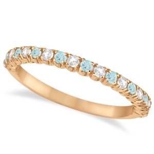 Aquamarine and Diamond Wedding Band Anniversary Ring in 14k Rose Gold 0.50ct - All
