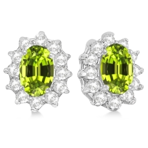 Oval Peridot and Diamond Accented Earrings 14k White Gold 2.05ct - All
