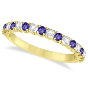 Tanzanite and Diamond Wedding Band Anniversary Ring in 14k Yellow Gold 0.75ct - All