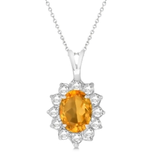 Citrine and Diamond Accented Pendant Necklace 14k White Gold 1.70ctw - All