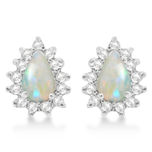 Opal and Diamond Teardrop Earrings 14k White Gold 1.10ctw - All