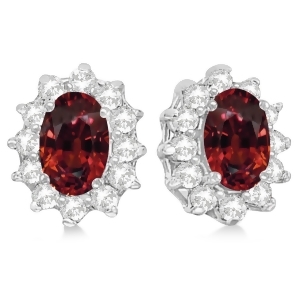 Oval Garnet and Diamond Accented Earrings 14k White Gold 2.05ct - All