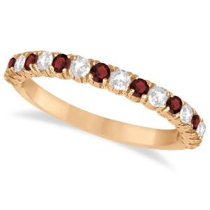 Garnet and Diamond Wedding Band Anniversary Ring in 14k Rose Gold 0.75ct - All