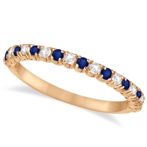 Blue Sapphire and Diamond Wedding Band Anniversary Ring in 14k Rose Gold 0.50ct - All