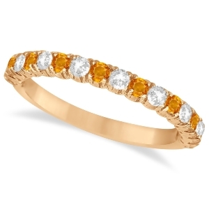 Citrine and Diamond Wedding Band Anniversary Ring in 14k Rose Gold 0.75ct - All
