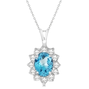 Blue Topaz and Diamond Accented Pendant Necklace 14k White Gold 1.70ctw - All