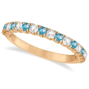 Blue Topaz and Diamond Wedding Band Anniversary Ring in 14k Rose Gold 0.75ct - All