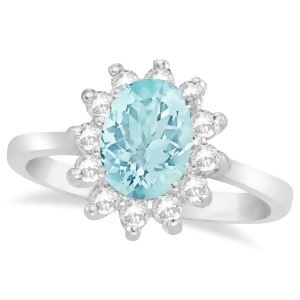 Lady Diana Oval Aquamarine and Diamond Ring 14k White Gold 1.50 ctw - All
