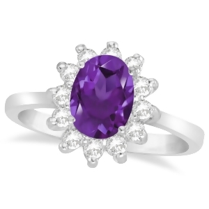 Lady Diana Oval Amethyst and Diamond Ring 14k White Gold 1.50 ctw - All