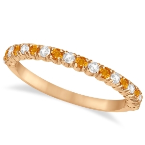 Citrine and Diamond Wedding Band Anniversary Ring in 14k Rose Gold 0.50ct - All