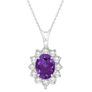 Amethyst and Diamond Accented Pendant Necklace 14k White Gold 1.70ctw - All