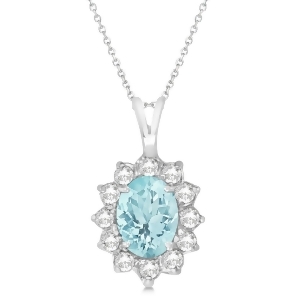 Aquamarine and Diamond Accented Pendant Necklace 14k White Gold 1.70ctw - All