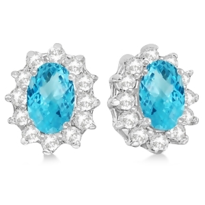 Oval Blue Topaz and Diamond Accented Earrings 14k White Gold 2.05ct - All