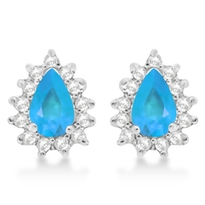 Blue Topaz and Diamond Teardrop Earrings 14k White Gold 1.10ctw - All