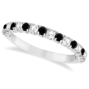Black and White Diamond Wedding Band Anniversary Ring in 14k White Gold 0.75ct - All