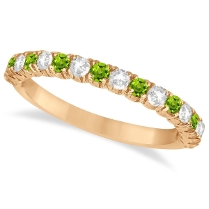 Peridot and Diamond Wedding Band Anniversary Ring in 14k Rose Gold 0.75ct - All