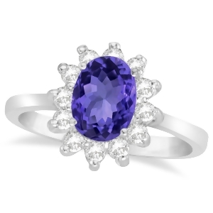 Lady Diana Oval Tanzanite and Diamond Ring 14k White Gold 1.50 ctw - All