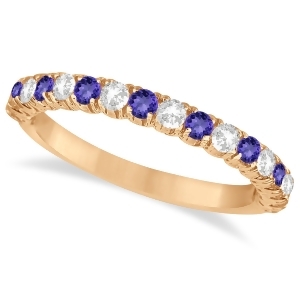 Tanzanite and Diamond Wedding Band Anniversary Ring in 14k Rose Gold 0.75ct - All