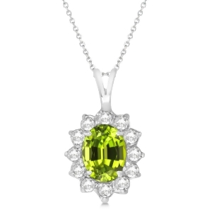 Peridot and Diamond Accented Pendant Necklace 14k White Gold 1.70ctw - All