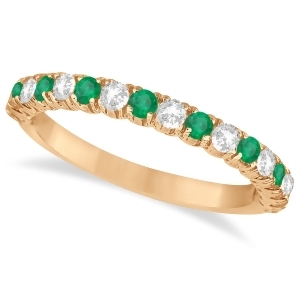 Emerald and Diamond Wedding Band Anniversary Ring in 14k Rose Gold 0.75ct - All