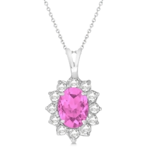 Pink Sapphire and Diamond Accented Pendant Necklace 14k White Gold 1.70ctw - All