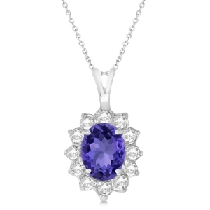 Tanzanite and Diamond Accented Pendant Necklace 14k White Gold 1.70ctw - All