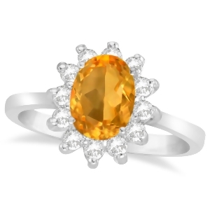 Lady Diana Oval Citrine and Diamond Ring 14k White Gold 1.50 ctw - All