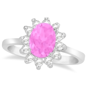 Lady Diana Oval Pink Sapphire and Diamond Ring 14k White Gold 1.50 ctw - All