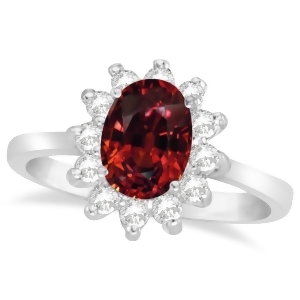 Lady Diana Oval Garnet and Diamond Ring 14k White Gold 1.50 ctw - All