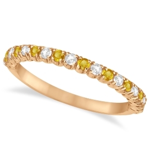 Yellow Sapphire and Diamond Wedding Band Anniversary Ring in 14k Rose Gold 0.50ct - All