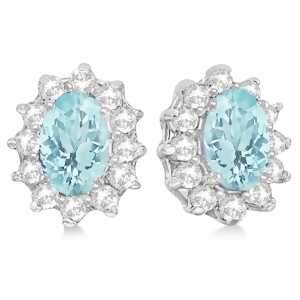 Oval Aquamarine and Diamond Accented Earrings 14k White Gold 2.05ct - All