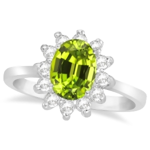 Lady Diana Oval Peridot and Diamond Ring 14k White Gold 1.50 ctw - All