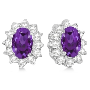 Oval Amethyst and Diamond Accented Earrings 14k White Gold 2.05ct - All