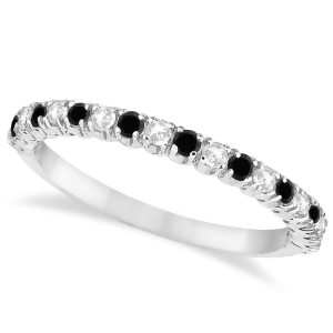 Black and White Diamond Wedding Band Anniversary Ring in 14k White Gold 0.50ct - All