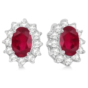 Oval Ruby and Diamond Accented Earrings 14k White Gold 2.05ct - All