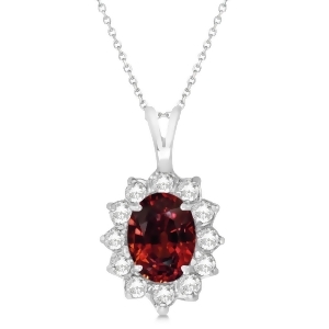 Garnet and Diamond Accented Pendant Necklace 14k White Gold 1.70ctw - All